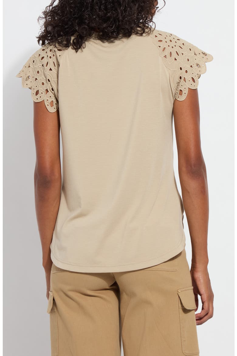 Katarina Eyelet Cap Sleeve T-Shirt, Alternate, color, SANDSTONE