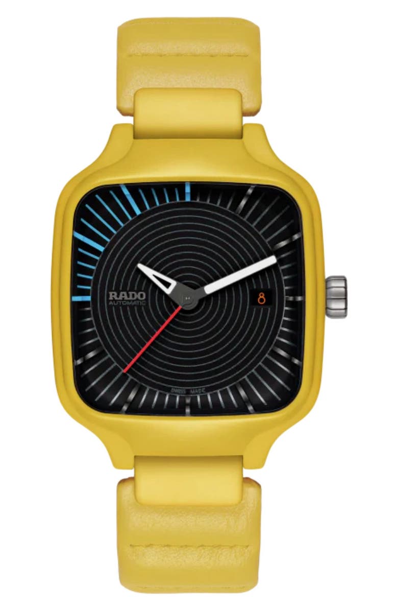 RADO True Square Tej Chauhan Automatic Leather Strap Watch, 38mm, Main, color, 