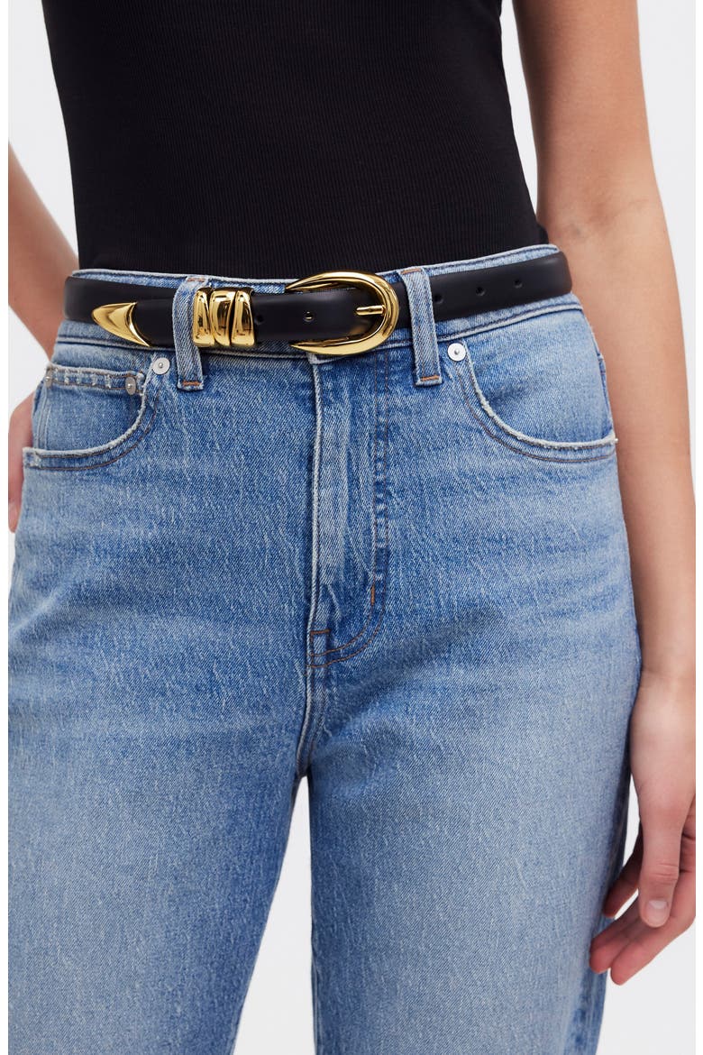 Triple Metal Keeper Leather Belt, Alternate, color, TRUE BLACK/ GOLD