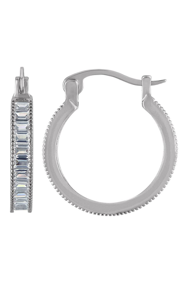 Baguette Cubic Zirconia Hoop Earrings, Main, color, WHITE