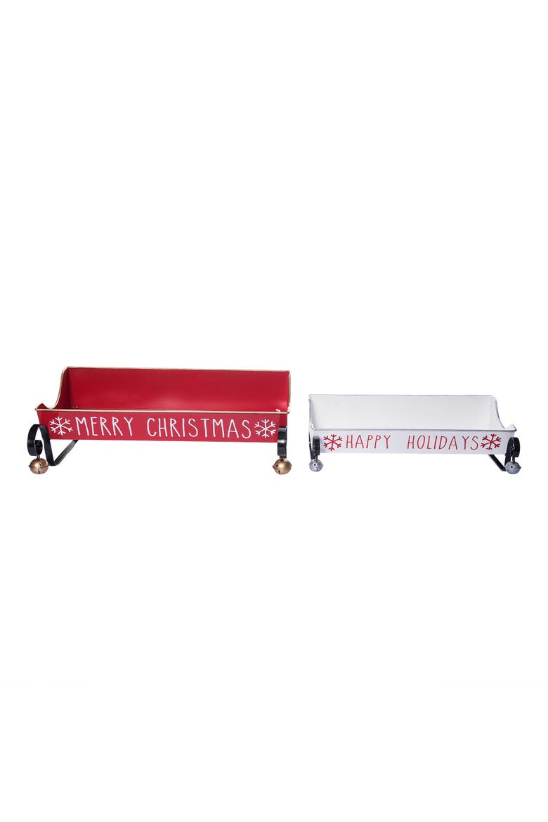 Multicolor Metal Christmas Containers Set of 2 Decorative Bins, Alternate, color, Red