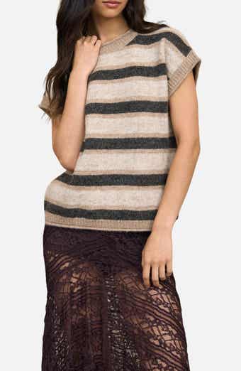 Marled Striped Short Sleeve Sweater