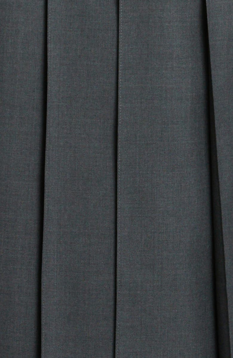 Thom Browne 4-Bar Pleated Back Strap High-Low Wool Skirt, Alternate, color, 