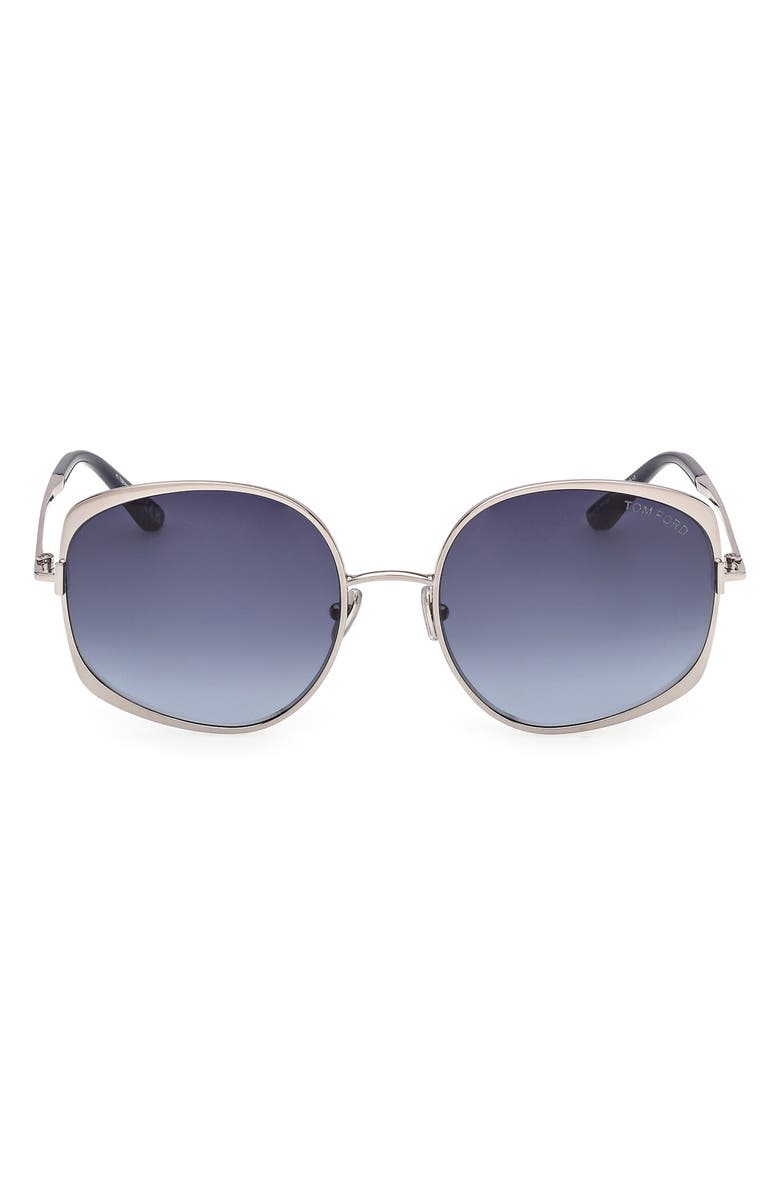 TOM FORD Abbey 58mm Round Sunglasses, Main, color, Ruthenium Navy / Gradient Blue