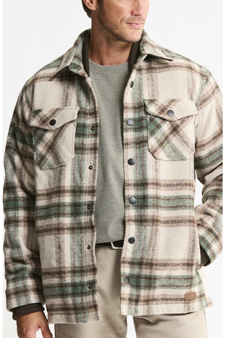 Plaid Faux Fur Lined Wool Blend Shirt Jacket, Main, color, STONE GREEN PLAID