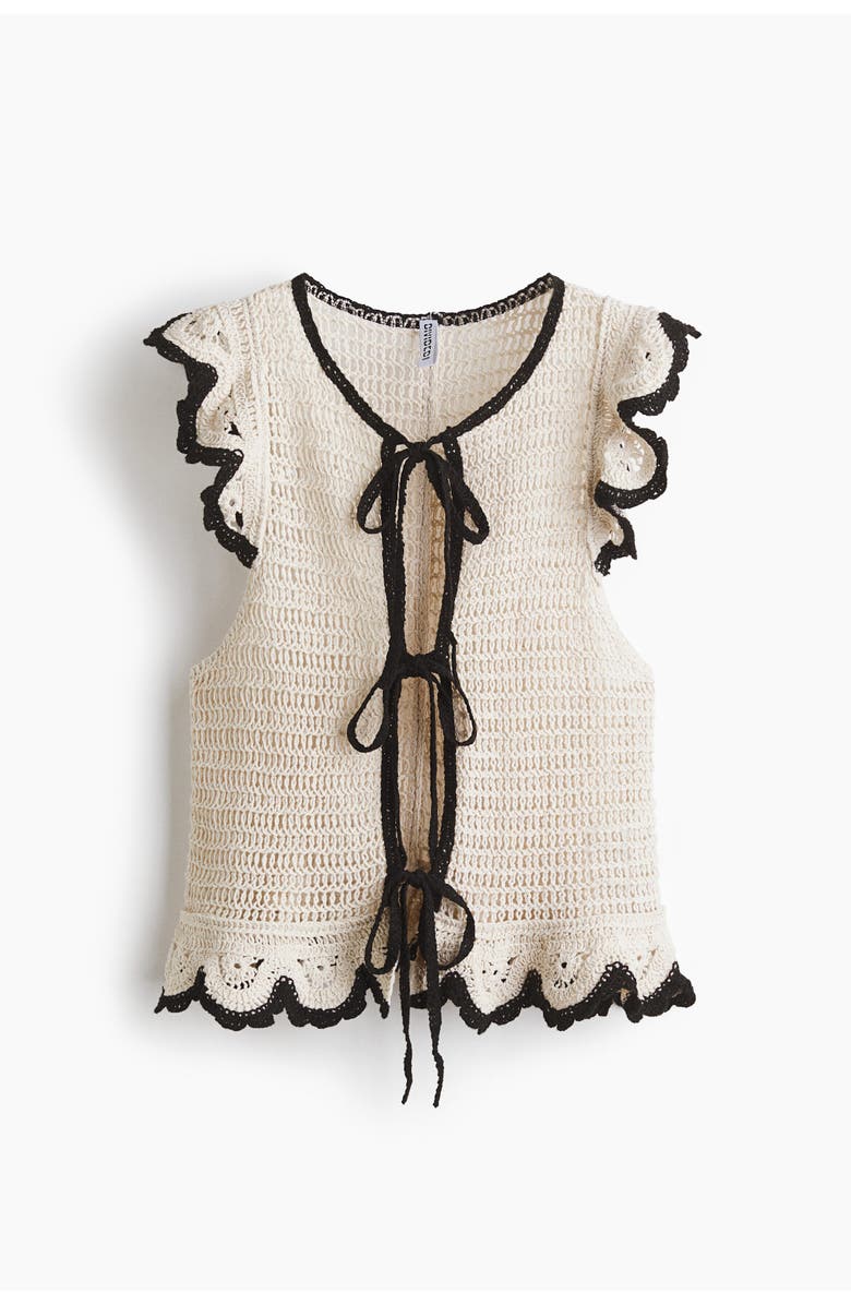 H&M Flounced Crochet-look Top, Main, color, Cream