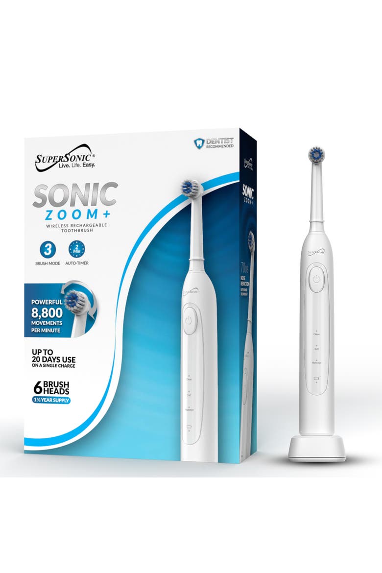 Sonic Zoom+ Wireless Rechargeable Toothbrush in White, Alternate, color, White