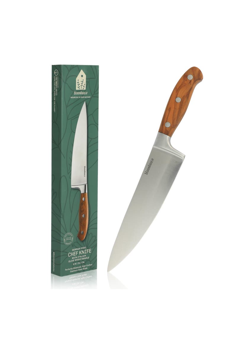 German Steel Chef Knife W/ Italian Olive Wood Forged Handle, Alternate, color, Natural Wood