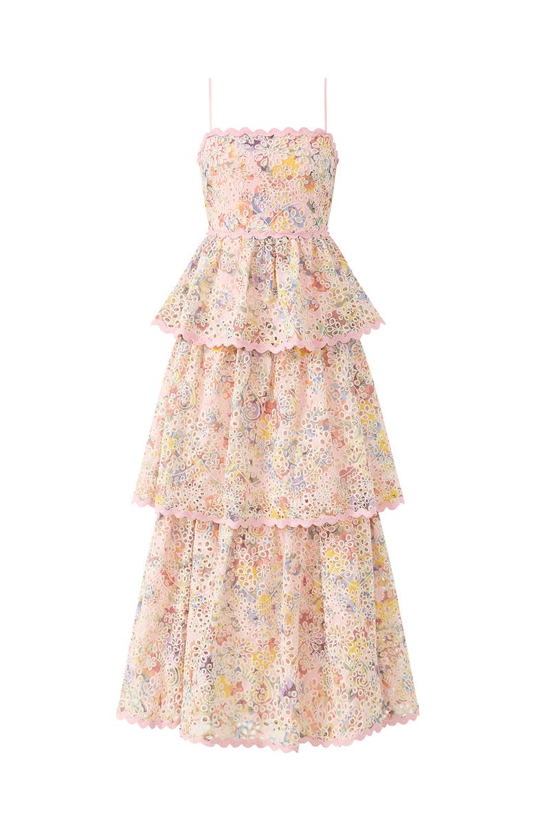 Marlo Kids Alanna Frill Embroidered Maxi Dress, Main, color, Multi