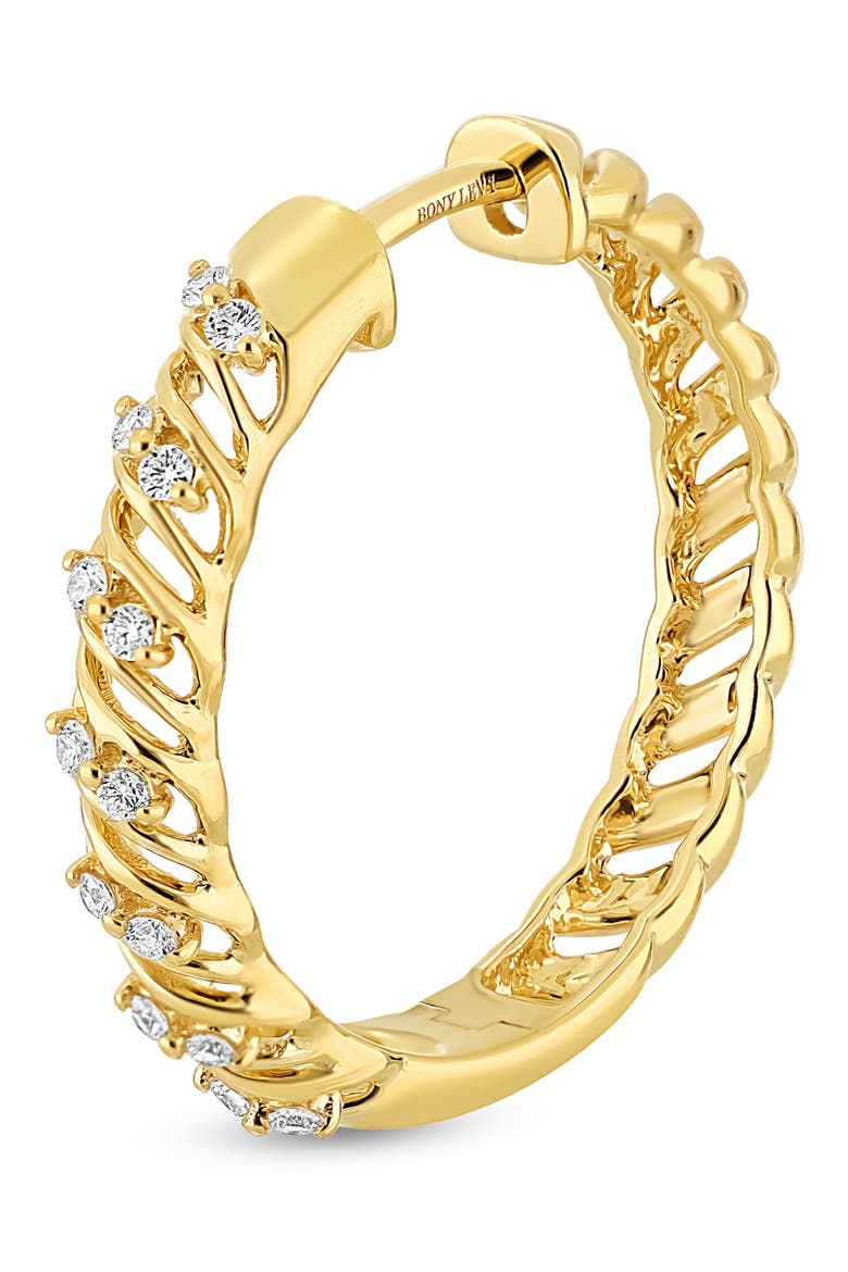 18K Gold Florentine Diamond Hoop Earrings, 17mm (Online Trunk Show), Alternate, color, 18K YELLOW GOLD/ DIAMOND