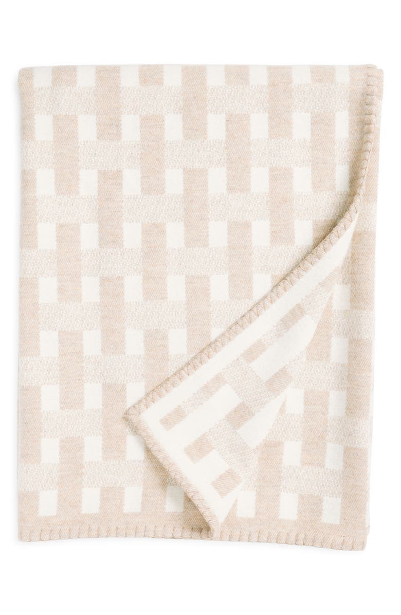 Johnstons of Elgin Basket Weave Jacquard Wool & Cashmere Throw Blanket, Main, color, Oatmeal White