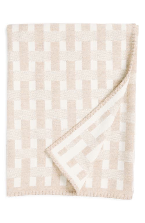 Johnstons of Elgin Basket Weave Jacquard Wool & Cashmere Throw Blanket in Oatmeal White 