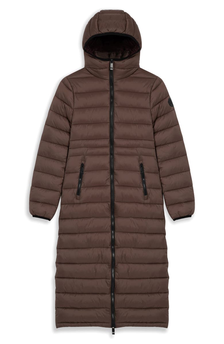 Noize Ivy Lightweight Long Puffer Coat, Alternate, color, Brown