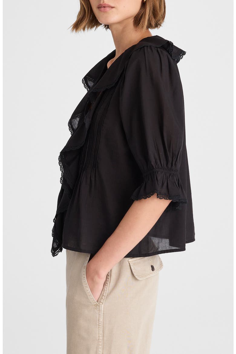 Cotton Blend Ruffle Top, Alternate, color, JET BLACK