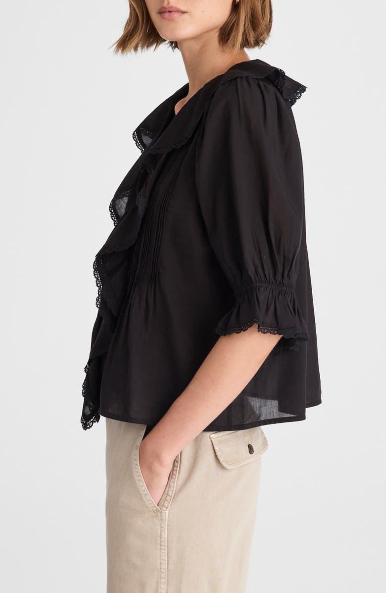 Madewell Cotton Blend Ruffle Top, Alternate, color, Jet Black