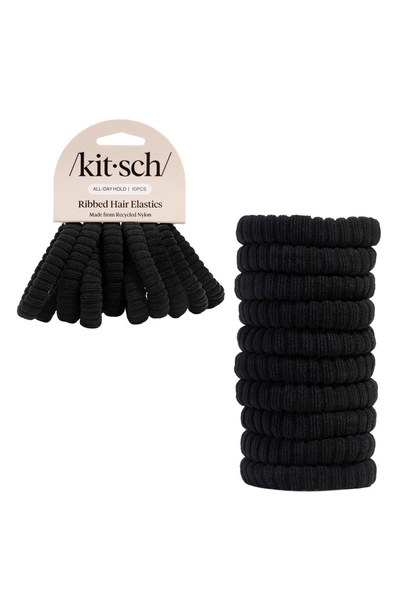 Kitsch 10-Pack Rib Hair Elastics, Main, color, Black