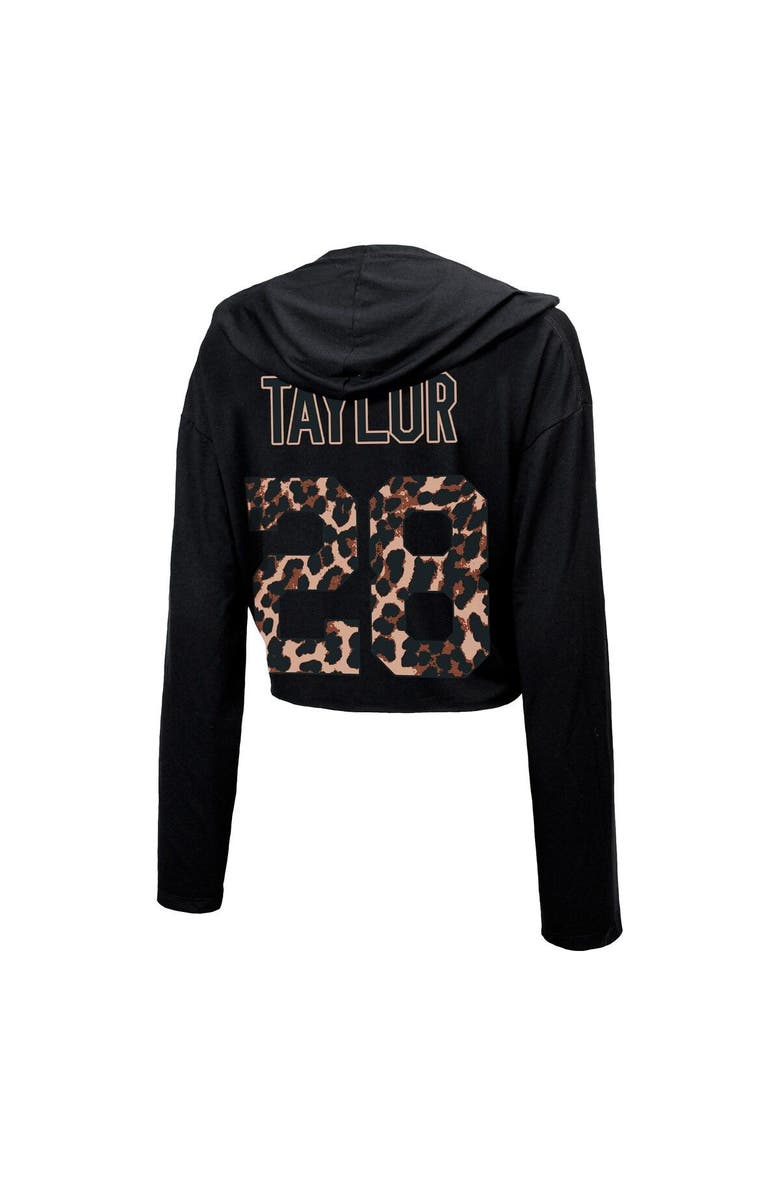 Majestic Threads Women's Majestic Threads Jonathan Taylor Black Indianapolis Colts Leopard Player Name & Number Long Sleeve Cropped Hoodie, Alternate, color,