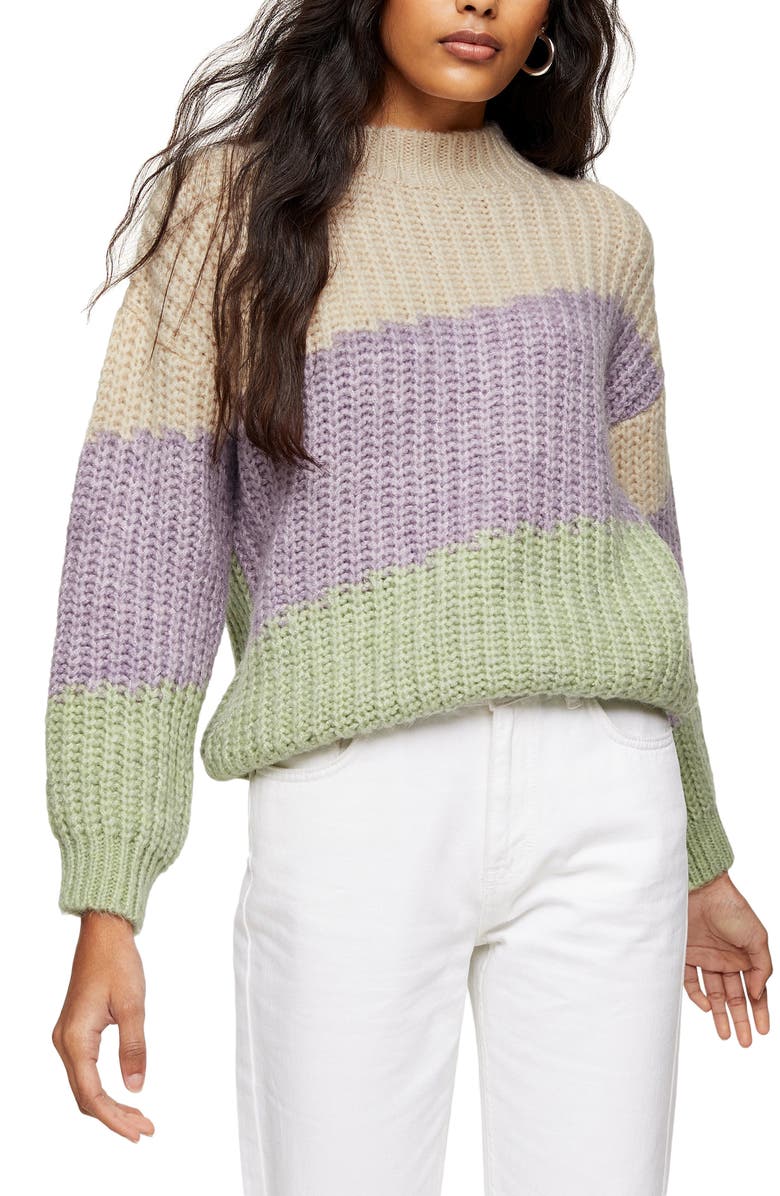 Topshop Colorblock Mock Neck Sweater, Main, color,