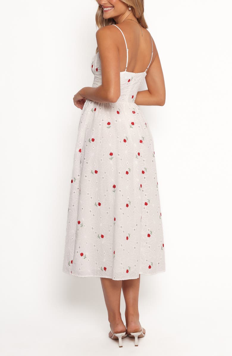 Petal & Pup Paloma Embroidered Eyelet Midi Dress, Alternate, color, White Red Floral