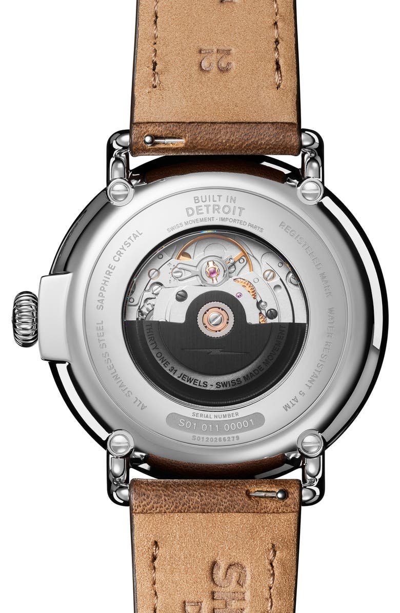 Shinola Runwell Automatic Leather Strap Watch, 45mm, Alternate, color, Midnight Blue