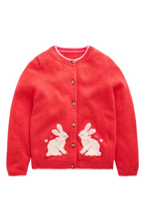 Mini Boden Kids' Evelyn Fun Logo Cardigan Jam Red Bunnies Girls Boden