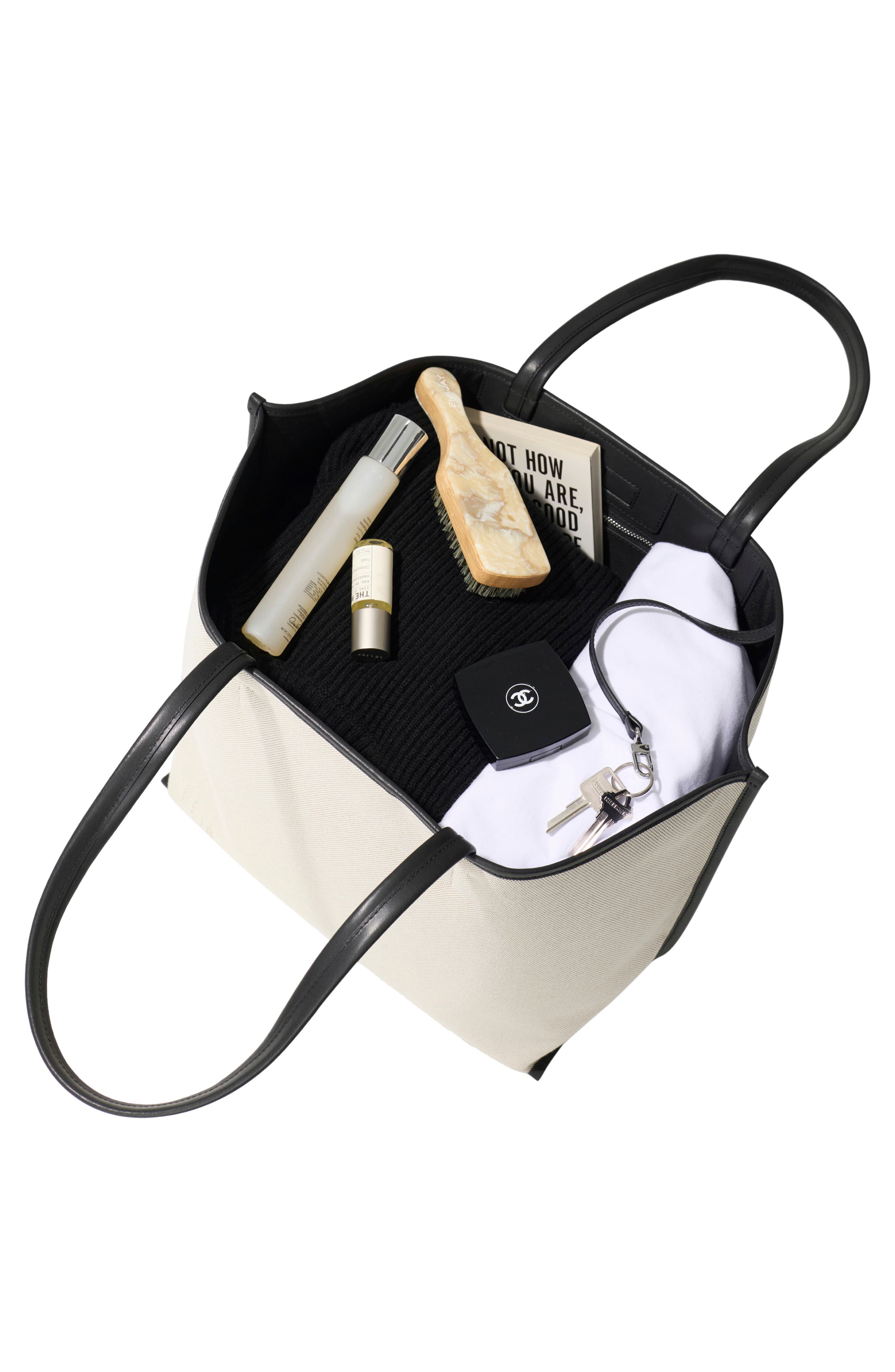 Béis The Canvas & Leather Tote, Alternate, color, Black