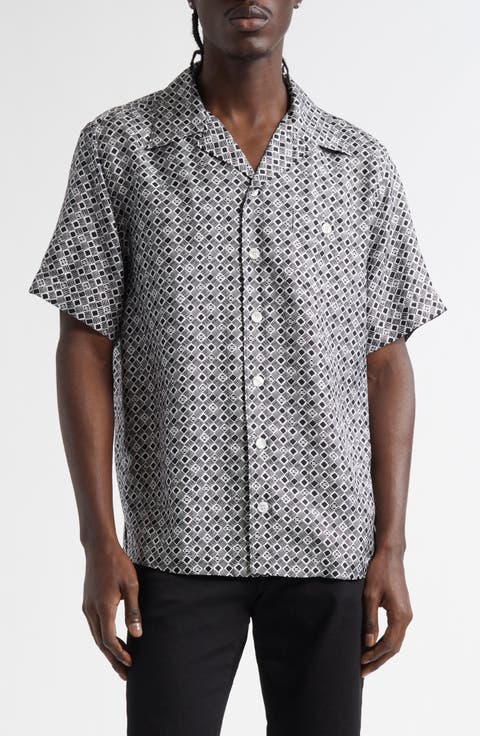 Logo Jacquard Silk Camp Shirt