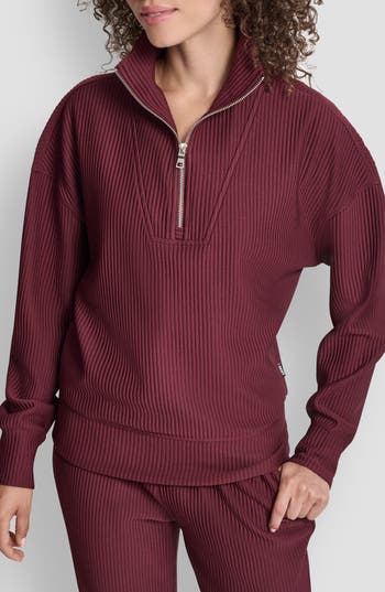 Dkny Tech Ottoman Half Zip Sweatshirt In Burgundy