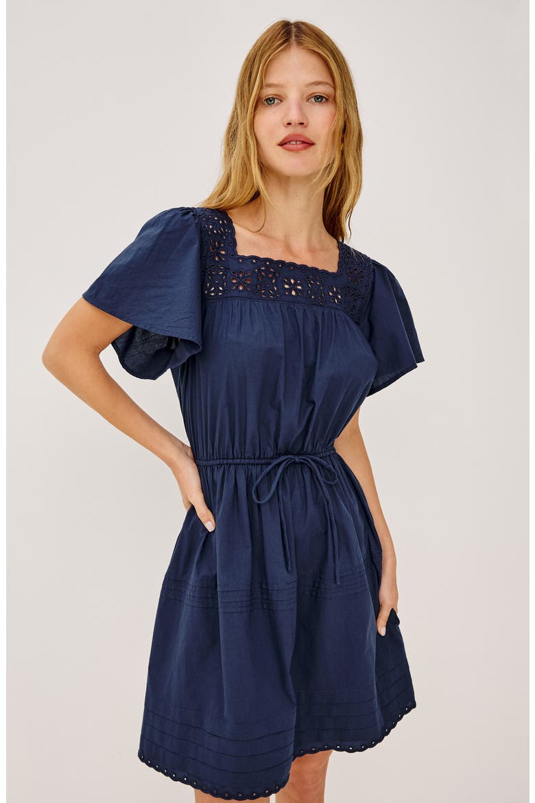 Gale Eyelet Detail Cotton Minidress, Alternate, color, NAVY