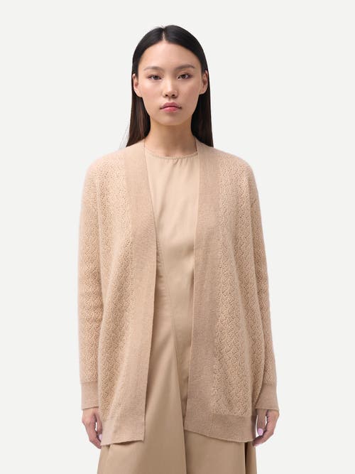 Gobi Cashmere Ajour Knit Open Front Cardigan In Neutral