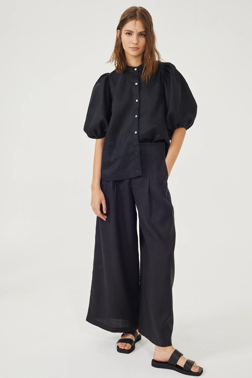 Lanhtropy Culotte Linen Pant In Black