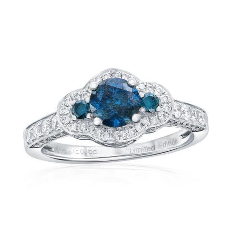14K White Gold 0.72ct Blue Diamond & 0.62cttw Diamond Ring