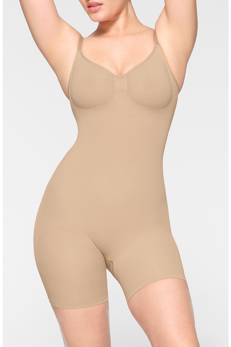 Seamless Sculpt Mid Thigh Bodysuit, Main, color, CLAY