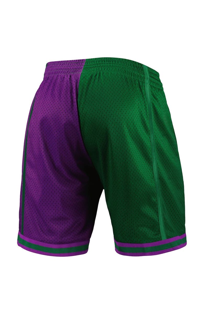 Mitchell & Ness Men's Mitchell & Ness Green/Purple Milwaukee Bucks Hardwood Classics 1996 Split Swingman Shorts, Alternate, color, Green
