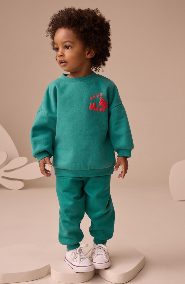 NEXT Kids' Construction Cotton Blend Sweatshirt & Sweatpants Set, Alternate, color, Green
