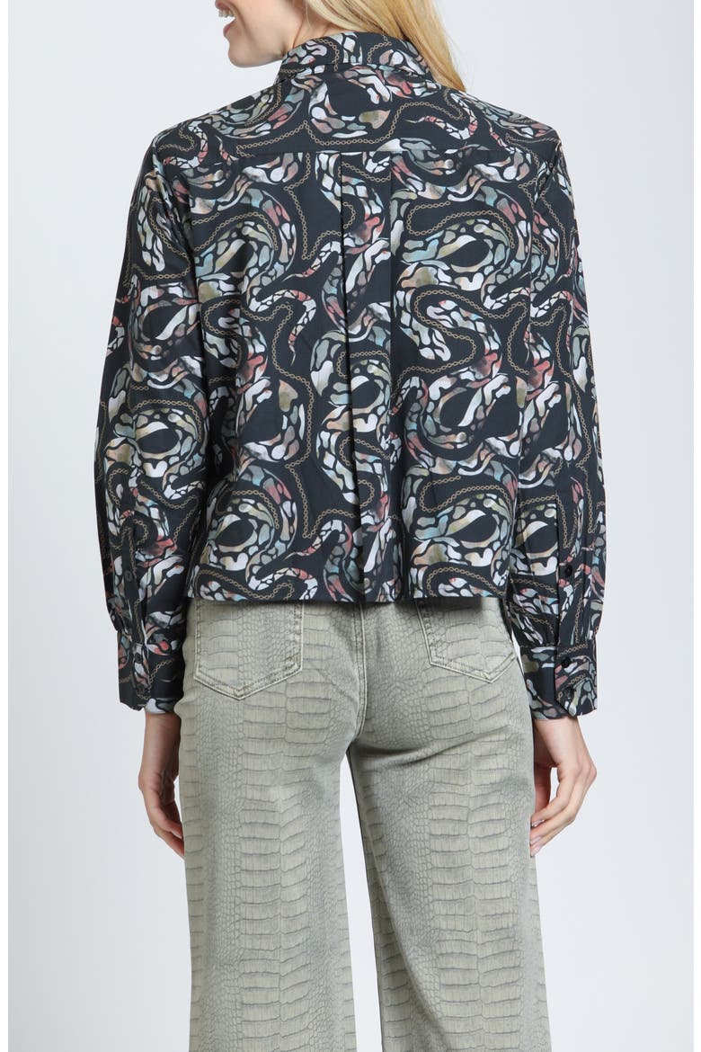 Printed Cropped Cotton Shirt, Alternate, color, JET/SAGE MINERAL MULTI