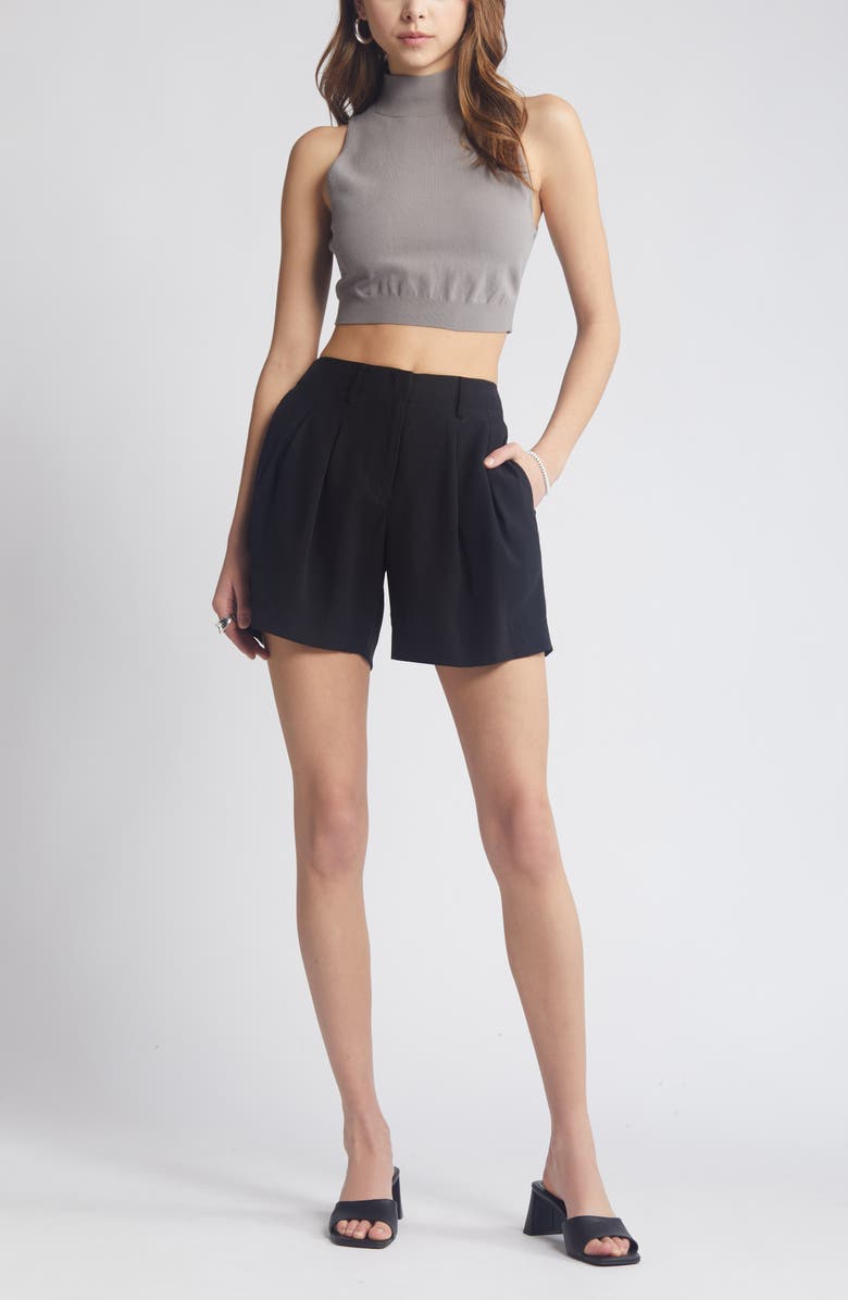 Open Edit Pleated High Waist Trouser Shorts, Alternate, color,