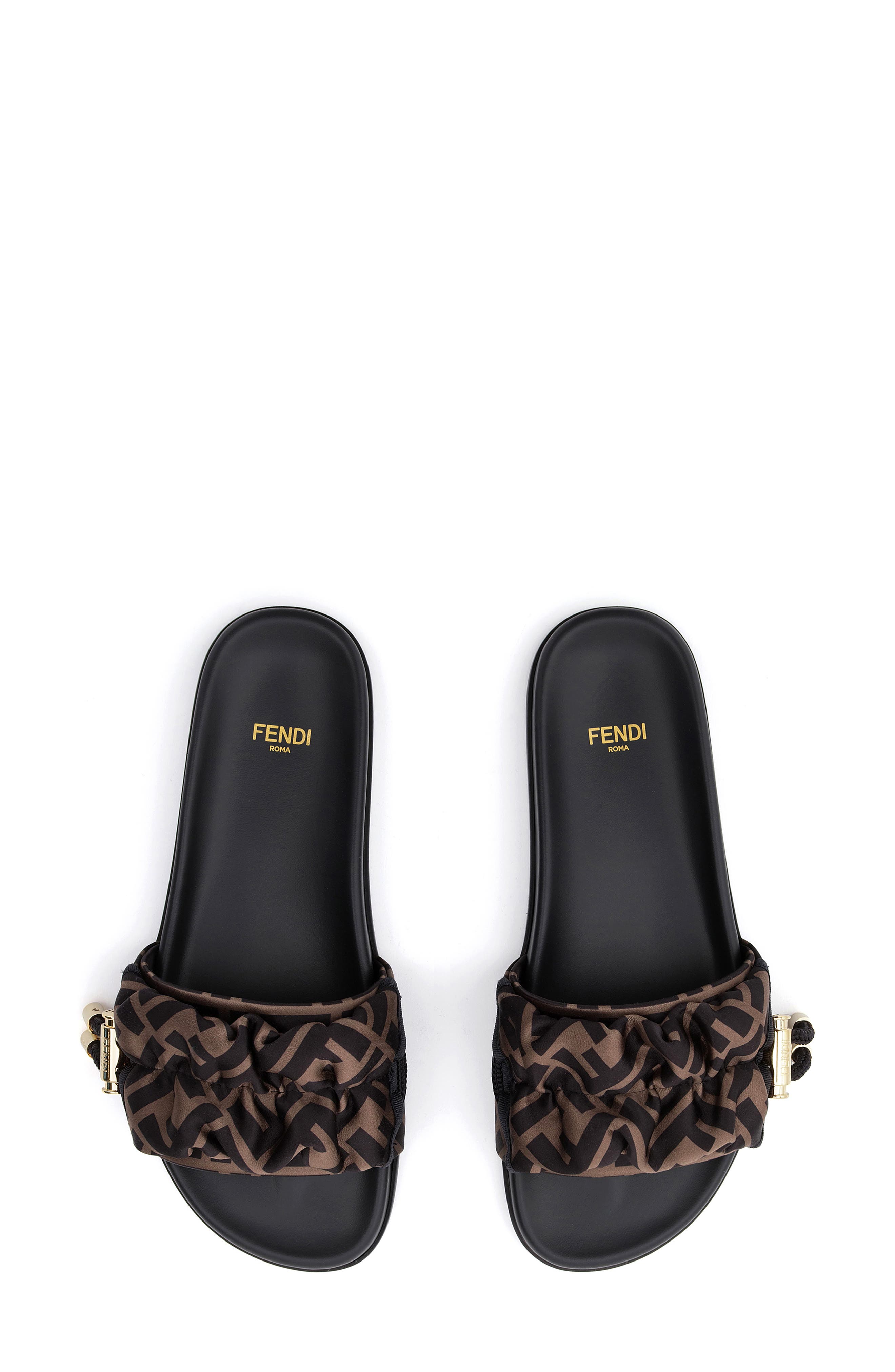 Fendi x Sarah Coleman FF Vertigo Slide Sandal, Alternate, color, Tobacco/Black