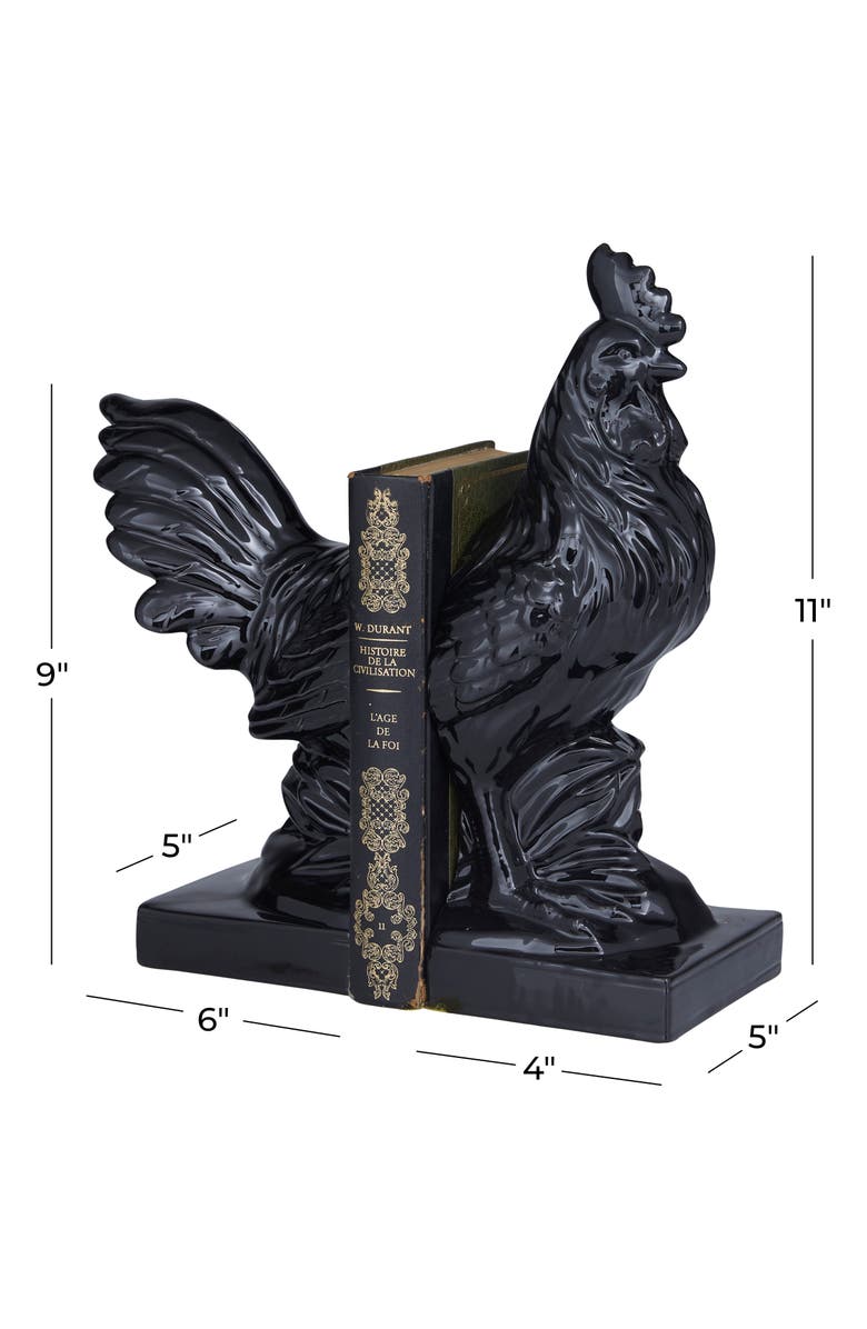 SONOMA SAGE HOME Black Ceramic Rooster Bookends with Enamel Exterior - Set of 2, Alternate, color, 