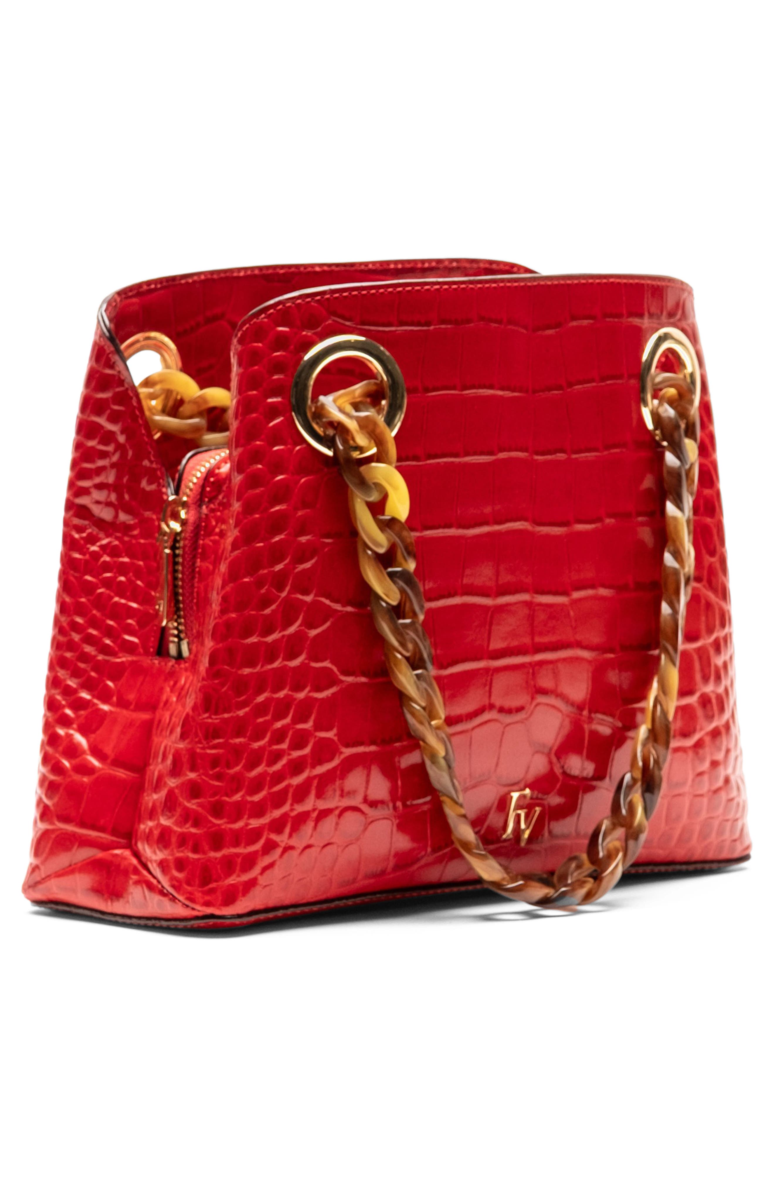 Frances Valentine Skip Croc Embossed Leather Tote, Alternate, color, Red