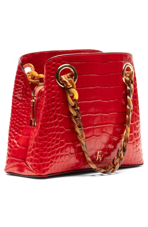 Frances Valentine Skip Croc Embossed Leather Tote In Red