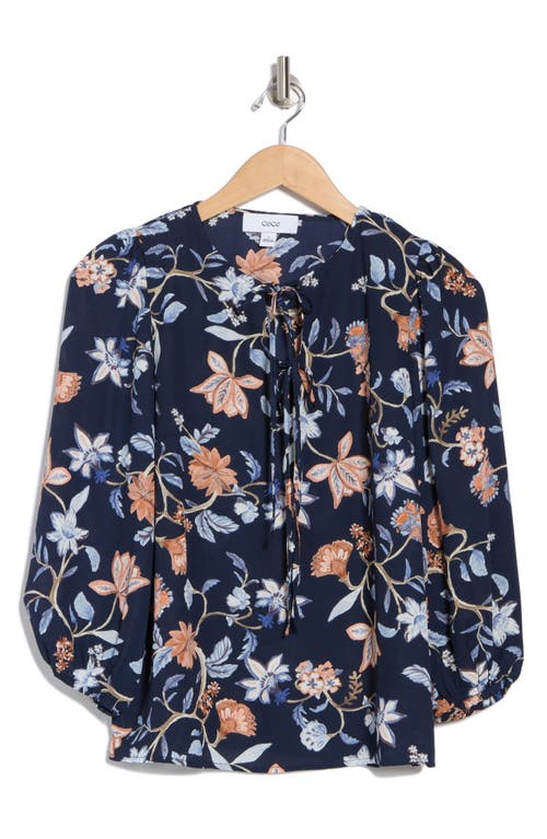Cece Front Tie Long Sleeve Top In Blue
