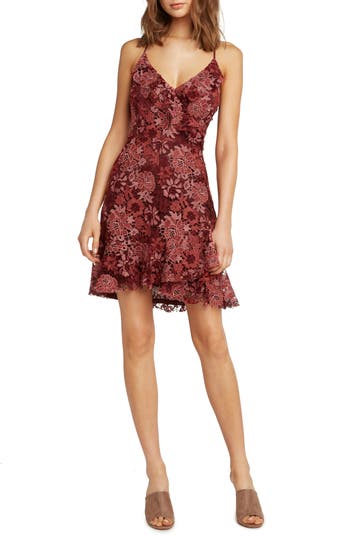 Matty M . Floral Lace Minidress In Burgundy