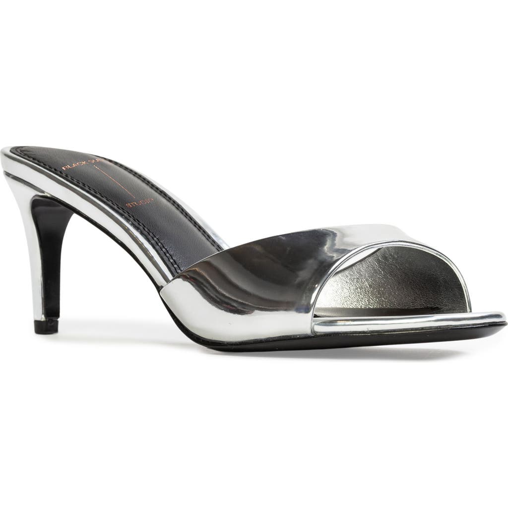 BLACK SUEDE STUDIO Freddie Slide Sandal in Silver Metallic