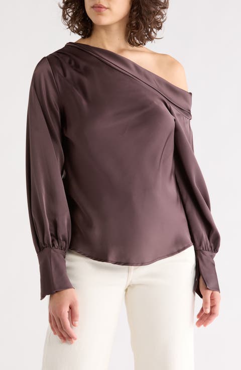 Asymmetrical Drop Shoulder Satin Top