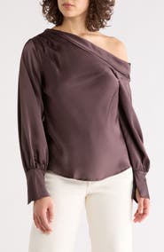 Renee C Asymmetrical Drop Shoulder Satin Top