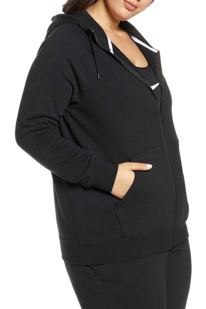 Essential Full Zip Fleece Hoodie, Alternate, color, BLACK/ WHITE