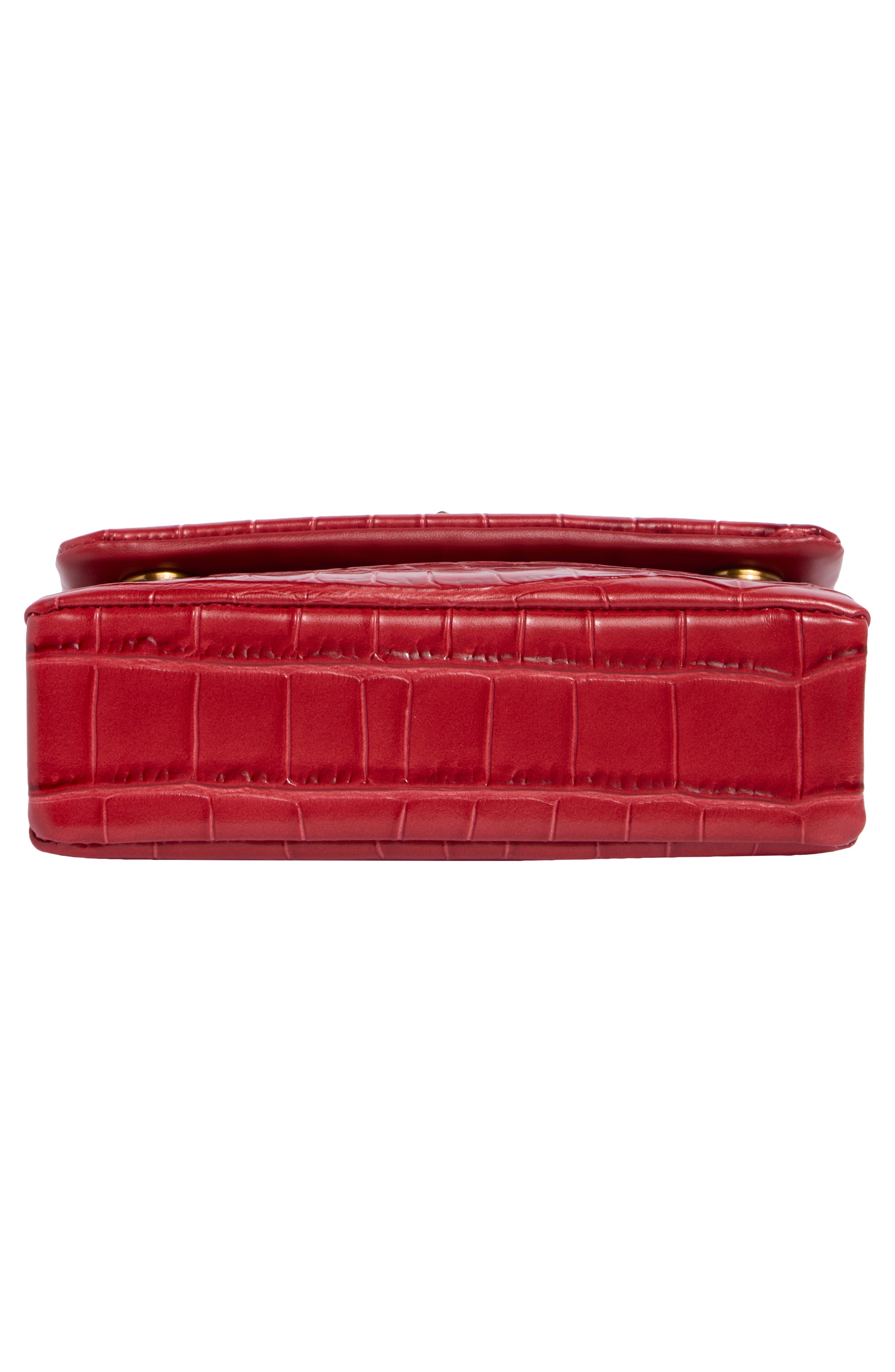 Mini Brompton Croc Embossed Leather Crossbody Bag, Alternate, color, RED