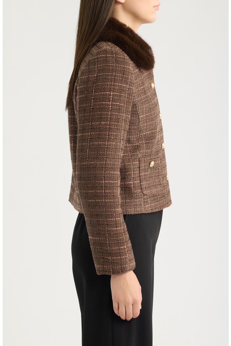 Faux Fur Collar Boucle Cropped Jacket, Alternate, color, ESPRESSO
