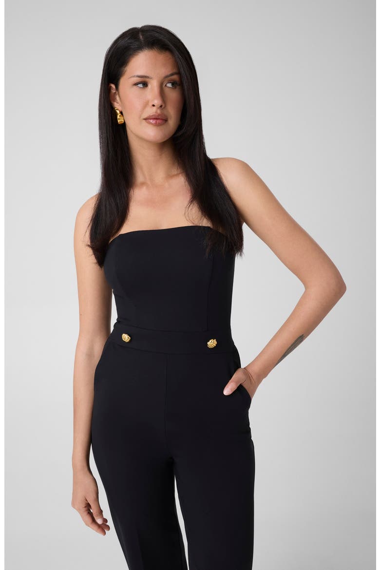 Sophia Strapless Ponte Jumpsuit, Alternate, color, JBLACK-BLACK